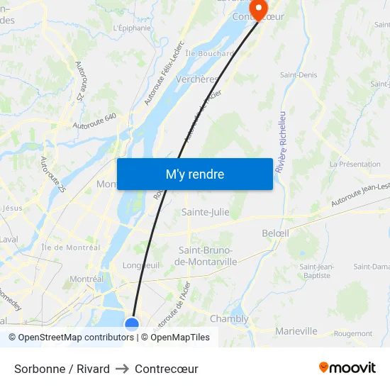 Sorbonne / Rivard to Contrecœur map