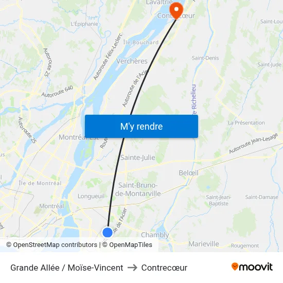 Grande Allée / Moïse-Vincent to Contrecœur map