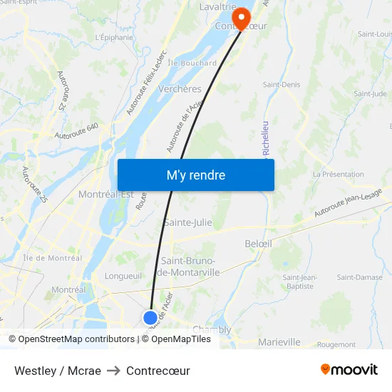 Westley / Mcrae to Contrecœur map