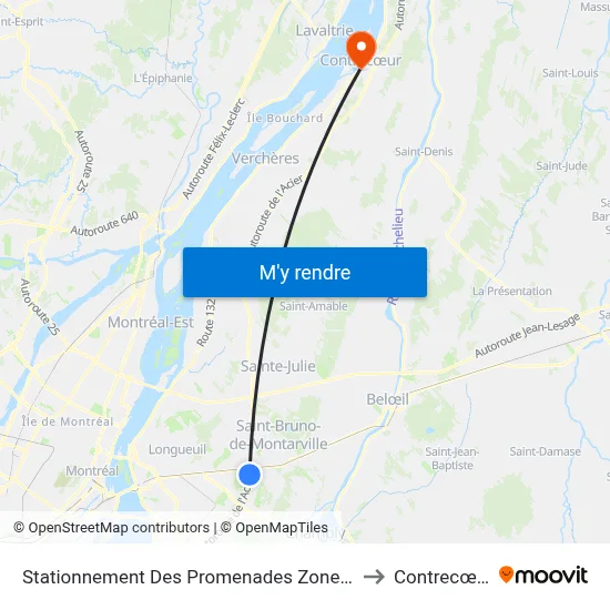Stationnement Des Promenades Zone 10 to Contrecœur map