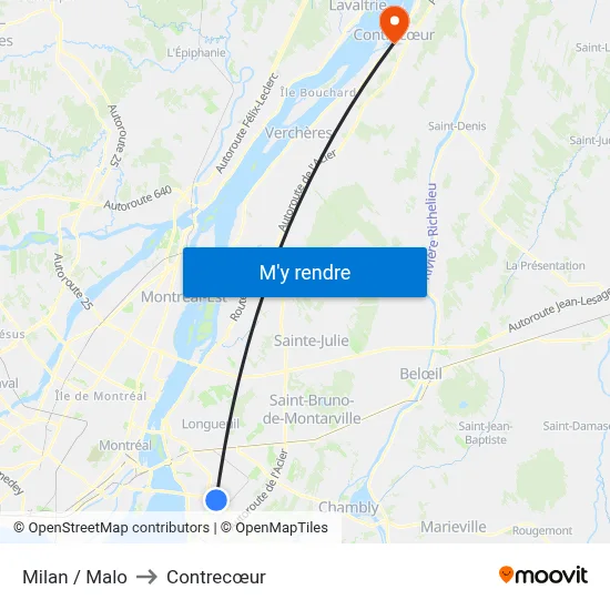 Milan / Malo to Contrecœur map