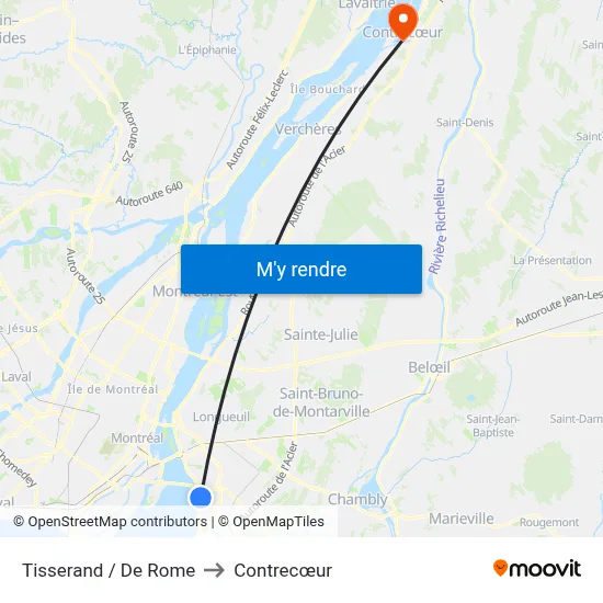 Tisserand / De Rome to Contrecœur map