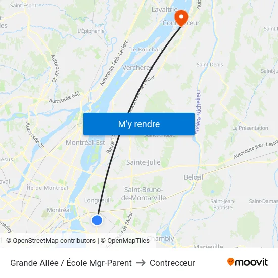 Grande Allée / École Mgr-Parent to Contrecœur map