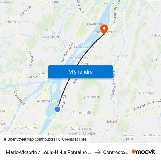 Marie-Victorin / Louis-H.-La Fontaine N. to Contrecœur map