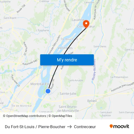 Du Fort-St-Louis / Pierre-Boucher to Contrecœur map