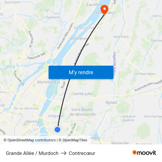 Grande Allée / Murdoch to Contrecœur map