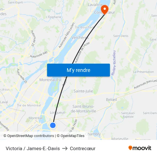 Victoria / James-E.-Davis to Contrecœur map