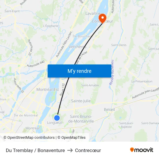 Du Tremblay / Bonaventure to Contrecœur map