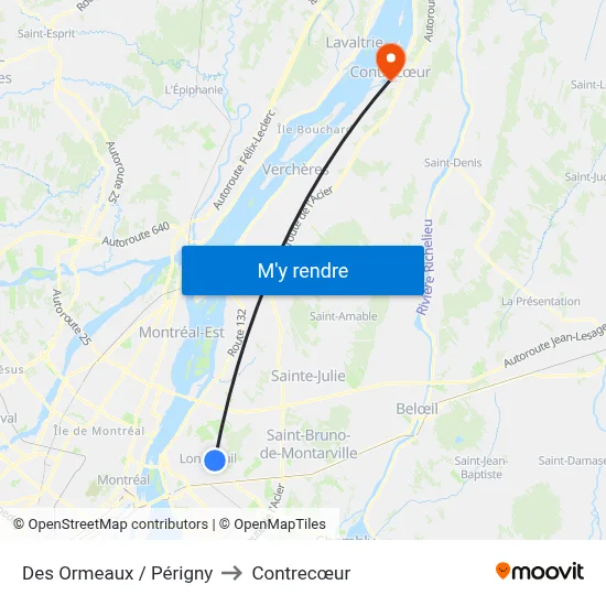 Des Ormeaux / Périgny to Contrecœur map