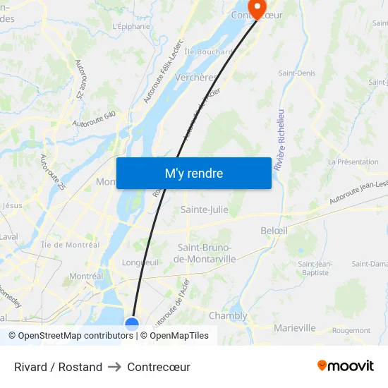 Rivard / Rostand to Contrecœur map