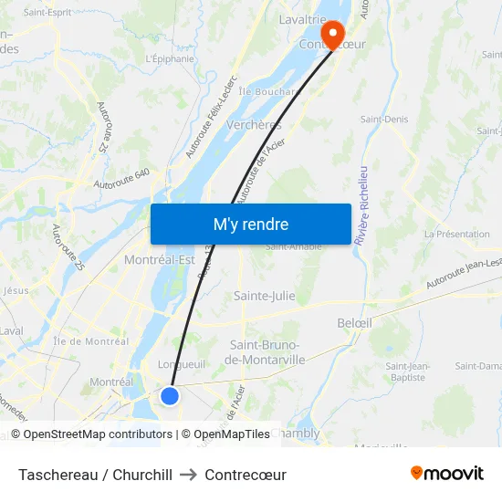 Taschereau / Churchill to Contrecœur map