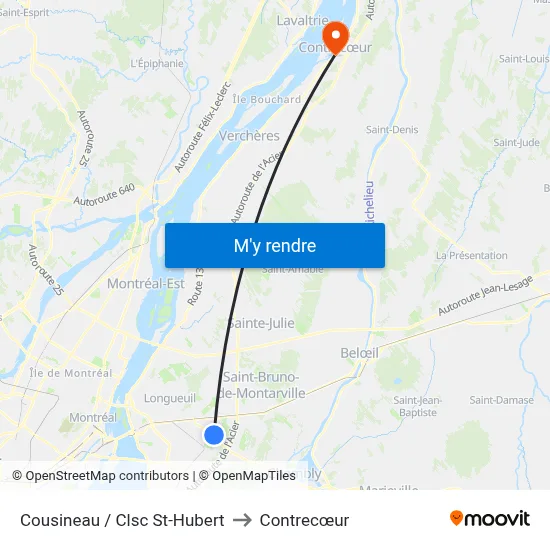 Cousineau / Clsc St-Hubert to Contrecœur map