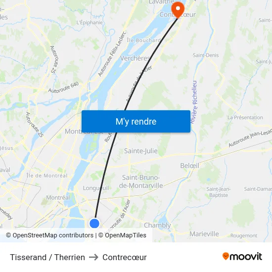 Tisserand / Therrien to Contrecœur map
