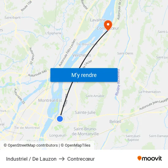 Industriel / De Lauzon to Contrecœur map