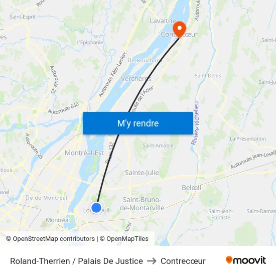 Roland-Therrien / Palais De Justice to Contrecœur map
