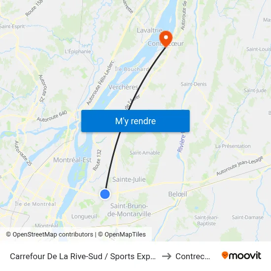 Carrefour De La Rive-Sud / Sports Experts to Contrecœur map