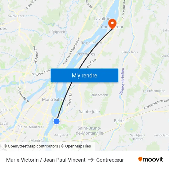 Marie-Victorin / Jean-Paul-Vincent to Contrecœur map