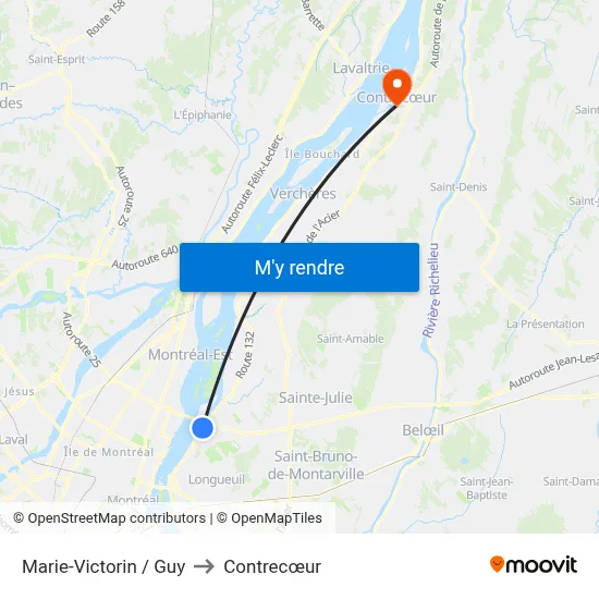 Marie-Victorin / Guy to Contrecœur map