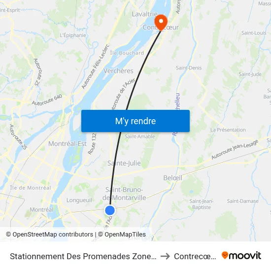 Stationnement Des Promenades Zone 1 to Contrecœur map