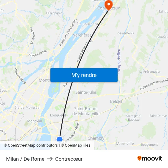 Milan / De Rome to Contrecœur map