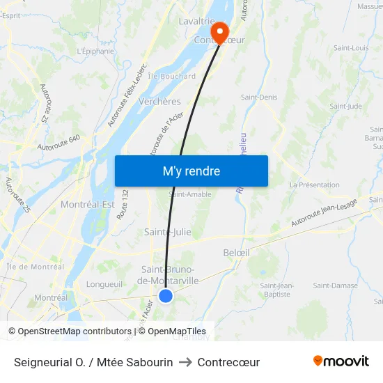 Seigneurial O. / Mtée Sabourin to Contrecœur map
