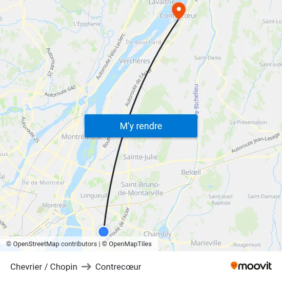 Chevrier / Chopin to Contrecœur map