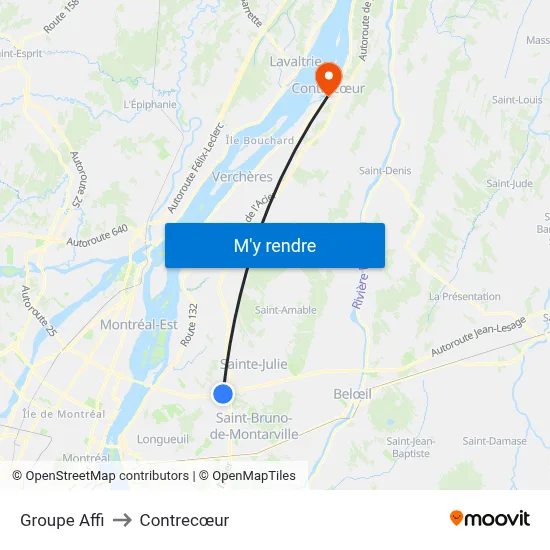 Groupe Affi to Contrecœur map