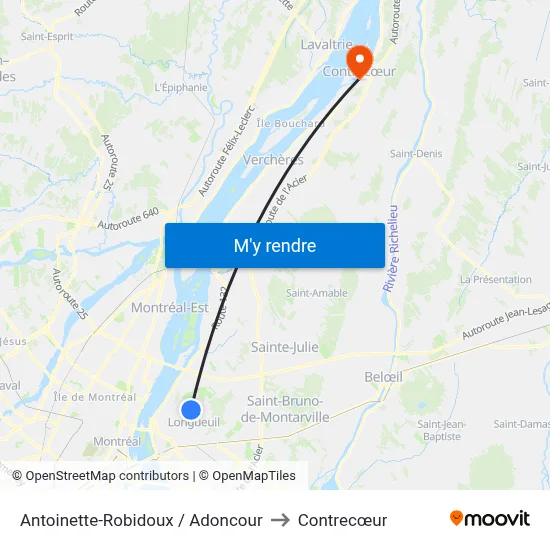 Antoinette-Robidoux / Adoncour to Contrecœur map