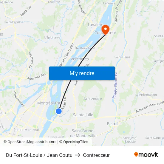 Du Fort-St-Louis / Jean Coutu to Contrecœur map