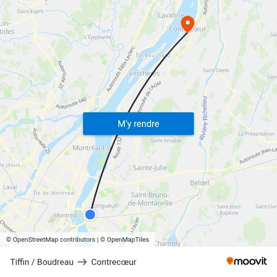 Tiffin / Boudreau to Contrecœur map