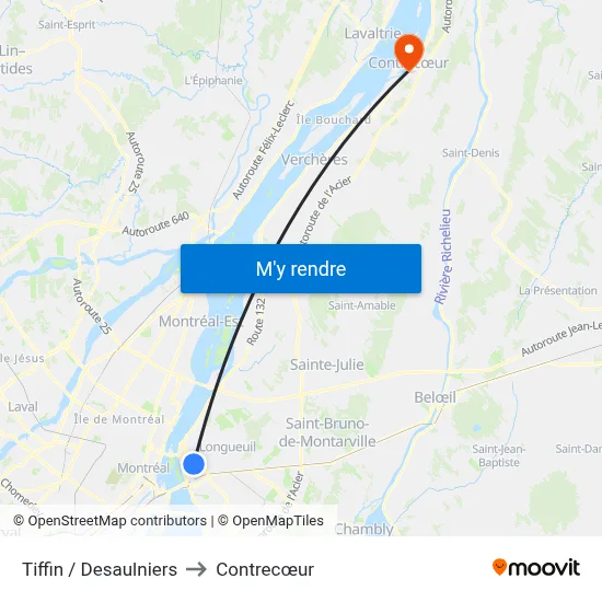 Tiffin / Desaulniers to Contrecœur map