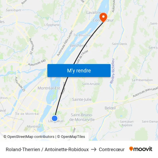 Roland-Therrien / Antoinette-Robidoux to Contrecœur map