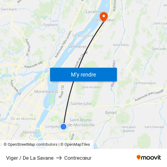 Viger / De La Savane to Contrecœur map