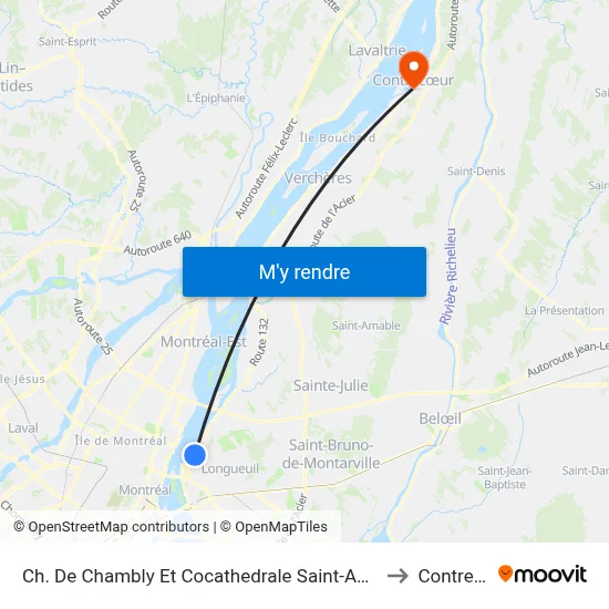 Ch. De Chambly Et Cocathedrale Saint-Antoine-De-Padoue to Contrecœur map