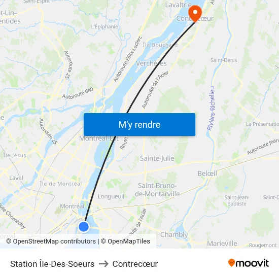 Station Île-Des-Soeurs to Contrecœur map
