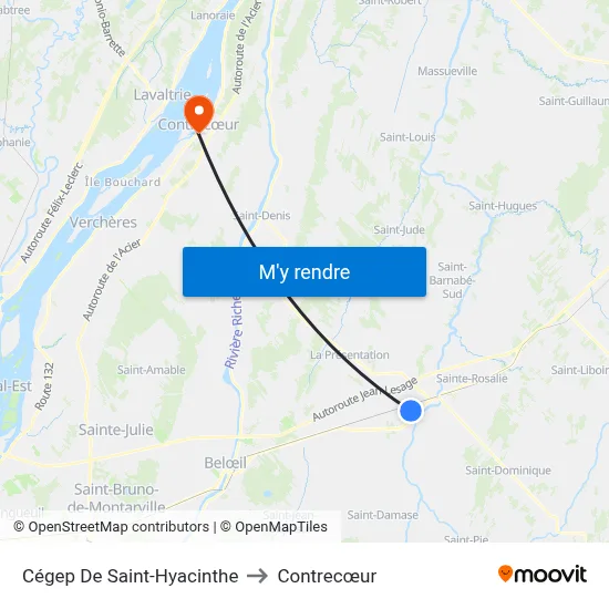 Cégep De Saint-Hyacinthe to Contrecœur map