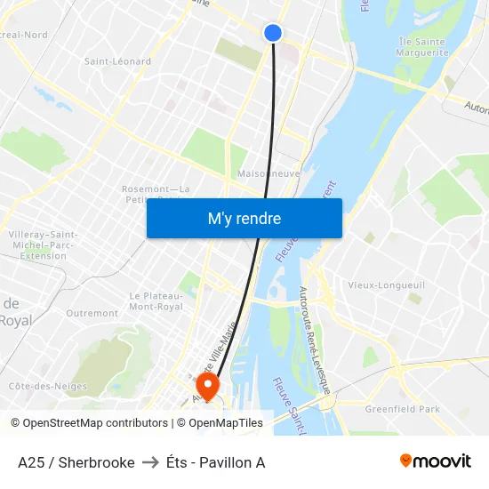 A25 / Sherbrooke to Éts - Pavillon A map
