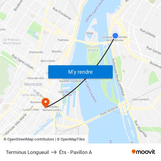 Terminus Longueuil to Éts - Pavillon A map