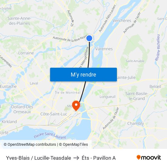 Yves-Blais / Lucille-Teasdale to Éts - Pavillon A map