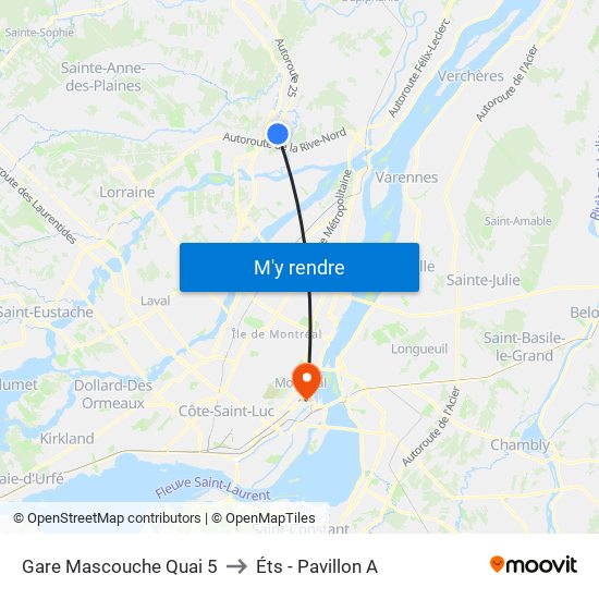 Gare Mascouche Quai 5 to Éts - Pavillon A map
