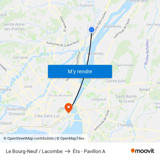Le Bourg-Neuf / Lacombe to Éts - Pavillon A map