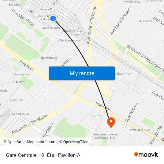 Gare Centrale to Éts - Pavillon A map