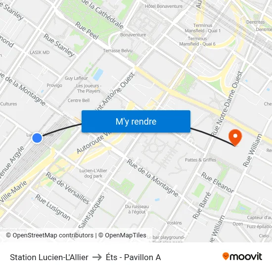 Station Lucien-L'Allier to Éts - Pavillon A map