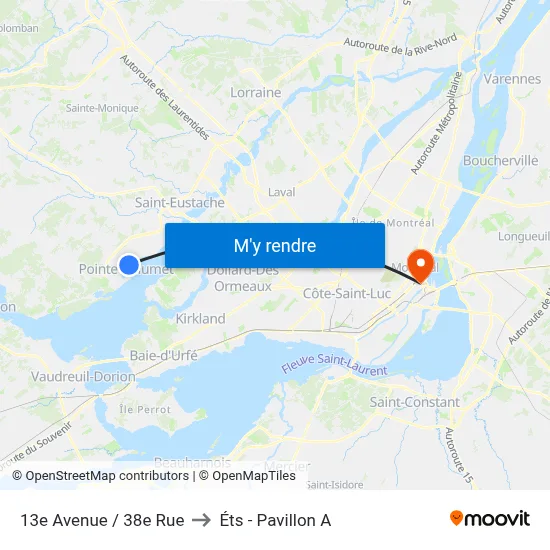 13e Avenue / 38e Rue to Éts - Pavillon A map