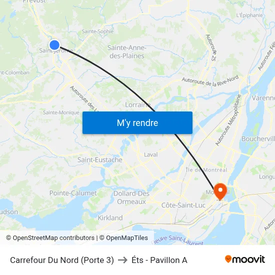 Carrefour Du Nord (Porte 3) to Éts - Pavillon A map