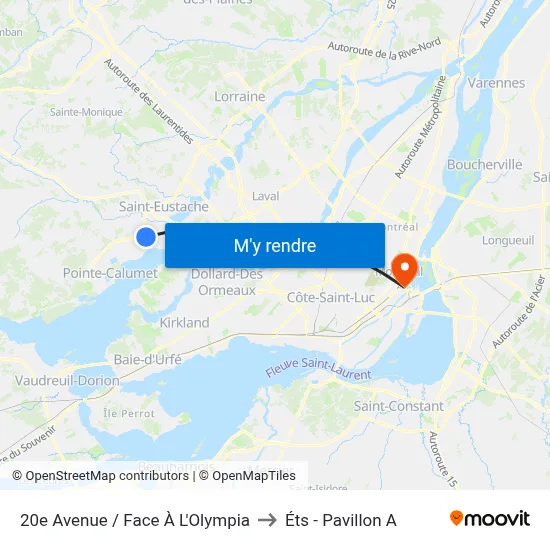 20e Avenue / Face À L'Olympia to Éts - Pavillon A map