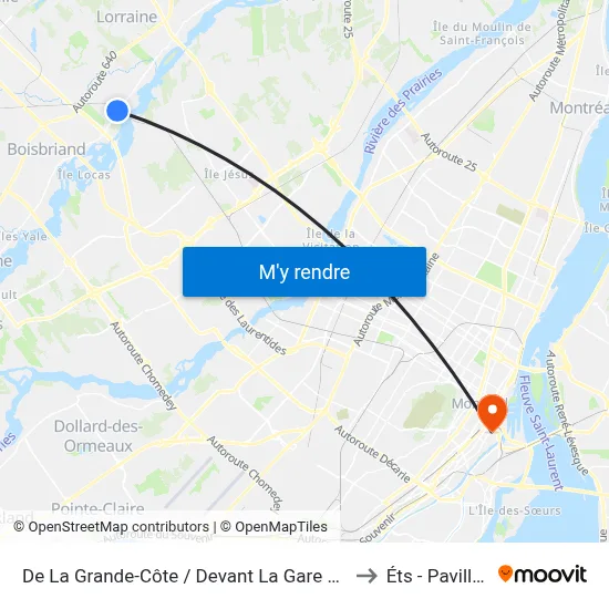 De La Grande-Côte / Devant La Gare Rosemère to Éts - Pavillon A map