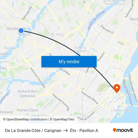 De La Grande-Côte / Carignan to Éts - Pavillon A map