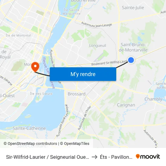 Sir-Wilfrid-Laurier / Seigneurial Ouest to Éts - Pavillon A map