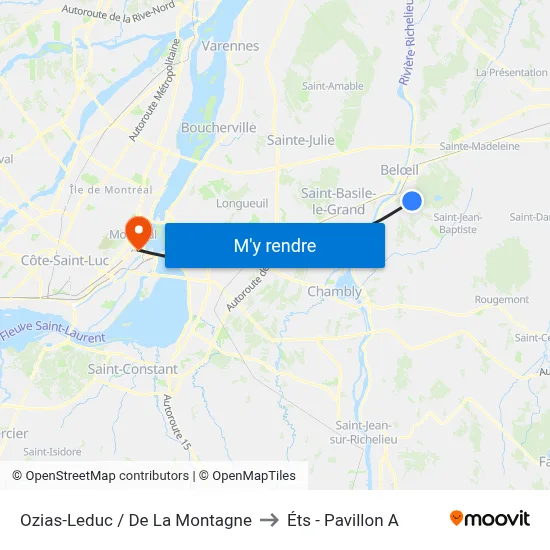 Ozias-Leduc / De La Montagne to Éts - Pavillon A map